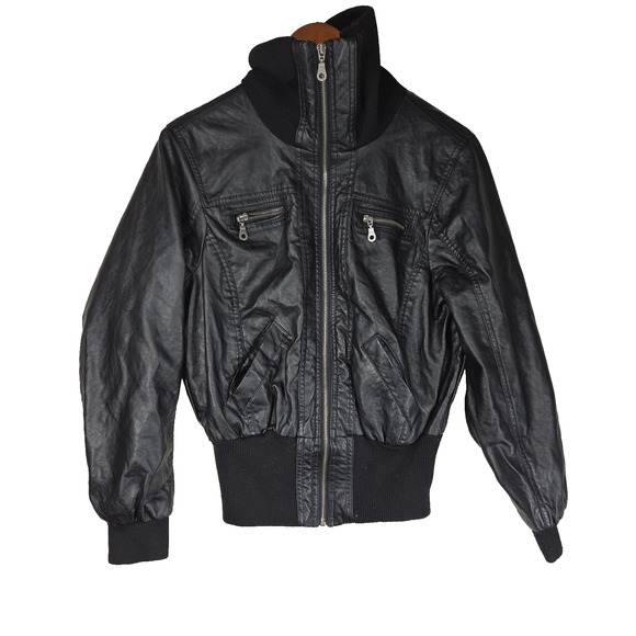 Vintage Moto Jacket Paris Blues Black 2XL 90s Vegan Leather Y2k Goth Biker Bike - Picture 2 of 14